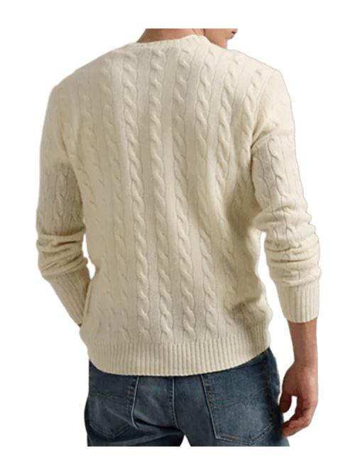 Maglia da uomo in misto lana e cashmere con lavorazione a trecce, color cream POLO RALPH LAUREN | 710876762010